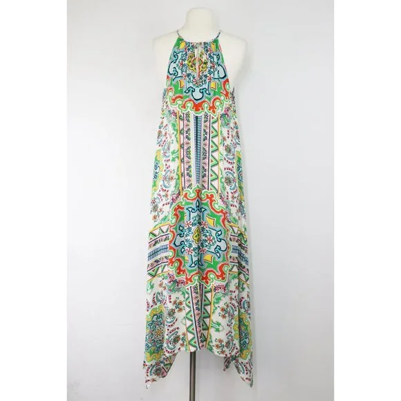 Anthropologie Ella Halter Maxi Dress Tunic Sleeveless Handkerchief Hem XS Small - Picture 8 of 9